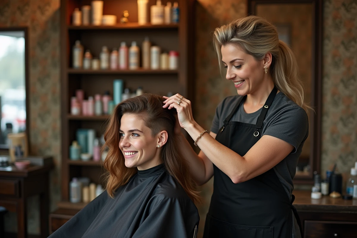 Coiffeuse expérimentée façonnant un mullet tendance