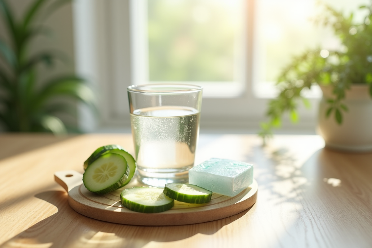 Eau de gel concombre et glace pour réduire le gonflement
