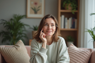 Femme naturelle en intérieur calme et cosy
