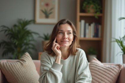 Femme naturelle en intérieur calme et cosy