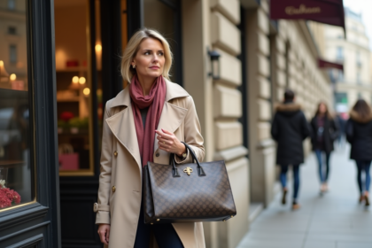 Femme élégante avec trench et sac à Paris