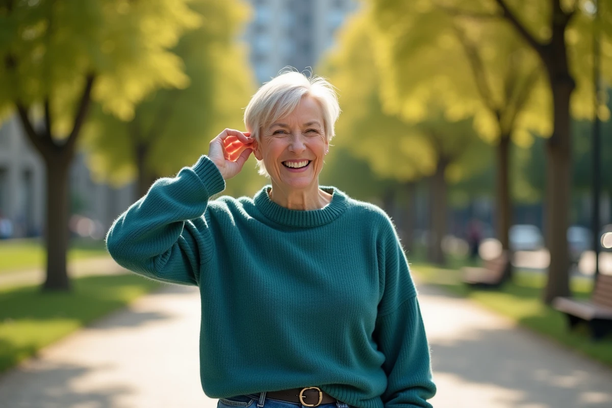 Femme souriante avec coupe courte dans un parc en été