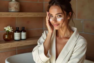 Femme appliquant une huile au jasmin sur le visage