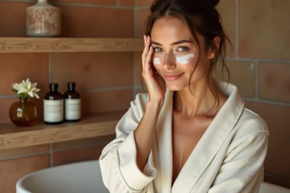 Femme appliquant une huile au jasmin sur le visage