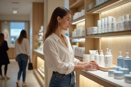 Femme élégante dans un magasin de cosmétiques français