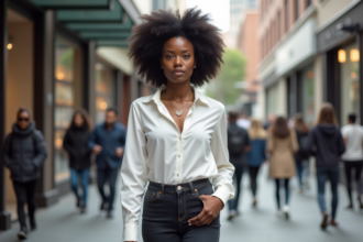 Jeune femme confiante avec cheveux afro en ville