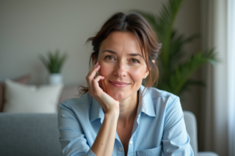 Femme confiante avec cicatrices faciales discrètes