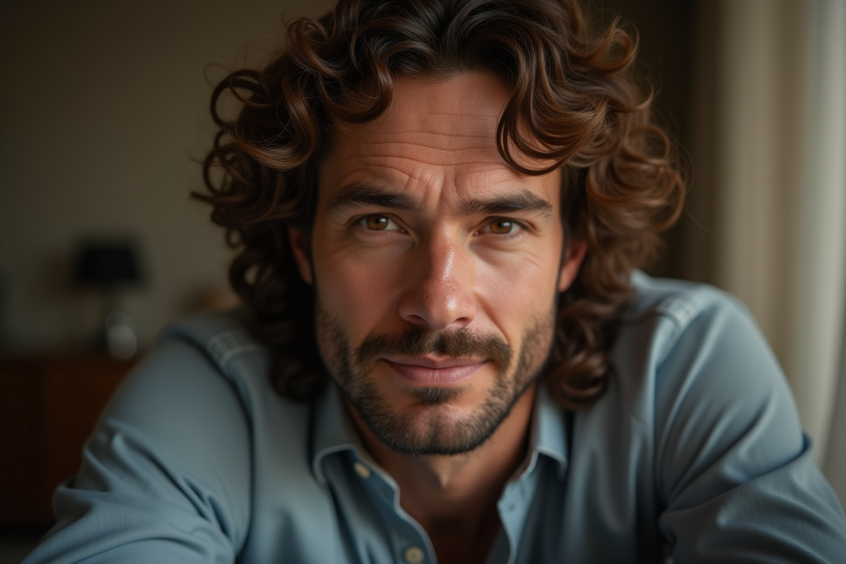 Homme mature aux cheveux crépus en intérieur