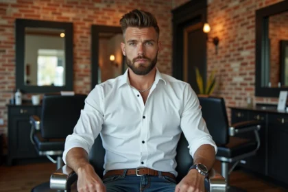 Homme avec un mullet élégant dans un salon moderne