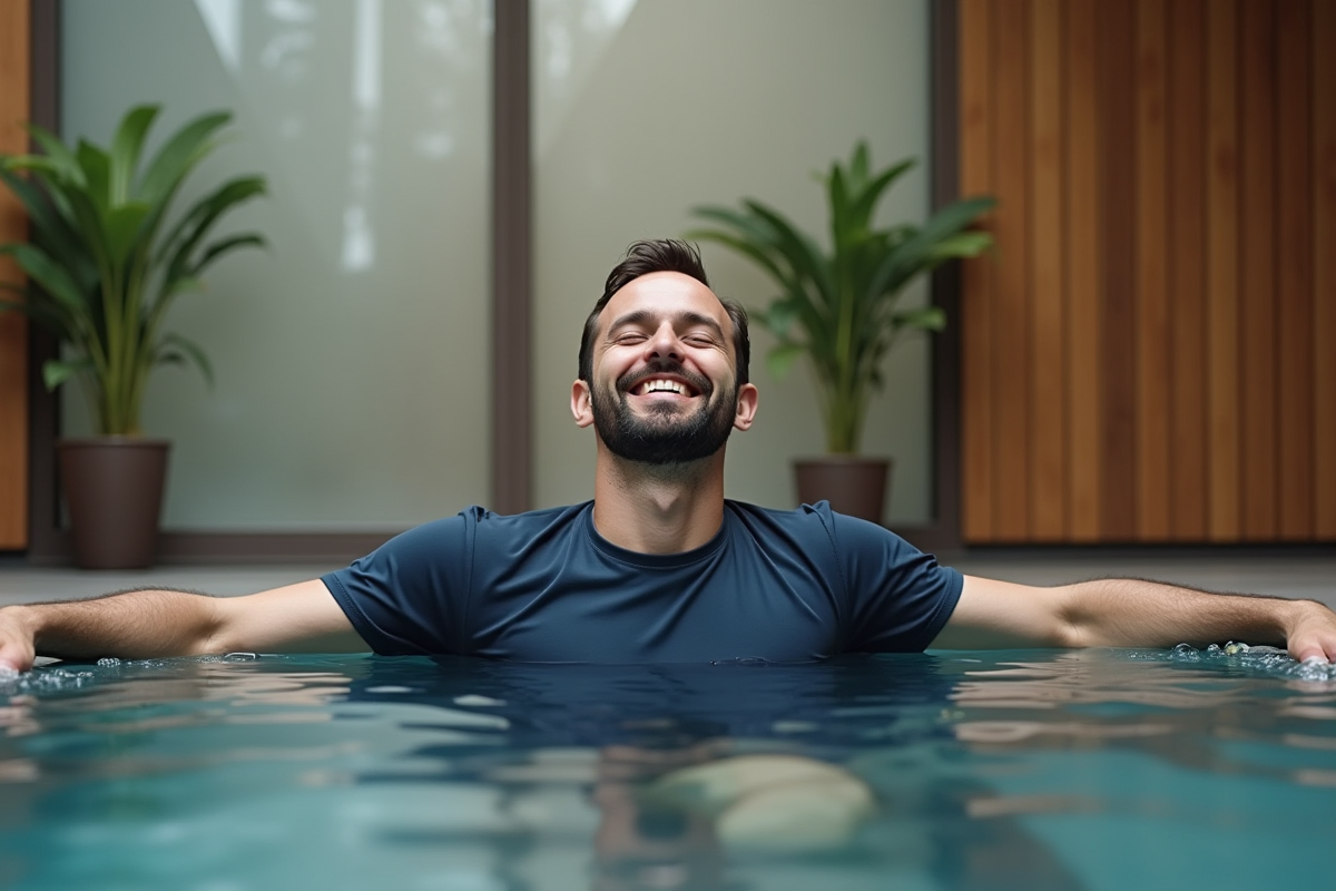 Homme seul dans un spa intérieur en ambiance paisible