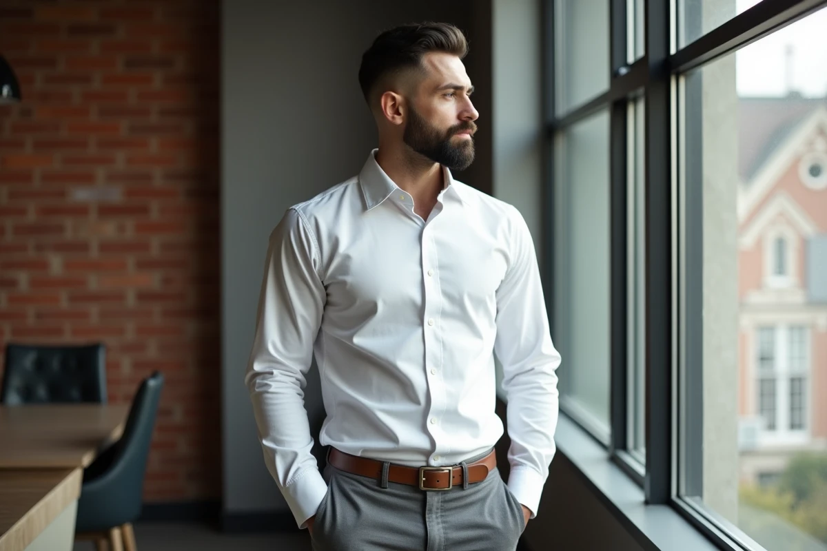 Homme d age moyen avec coupe nette dans un loft urbain