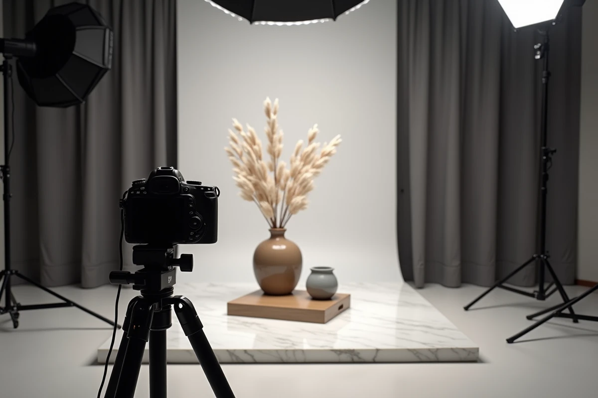 Plateau de photographie produit dans le studio Thomas Tuccinardi avec installation professionnelle et équipement commercial