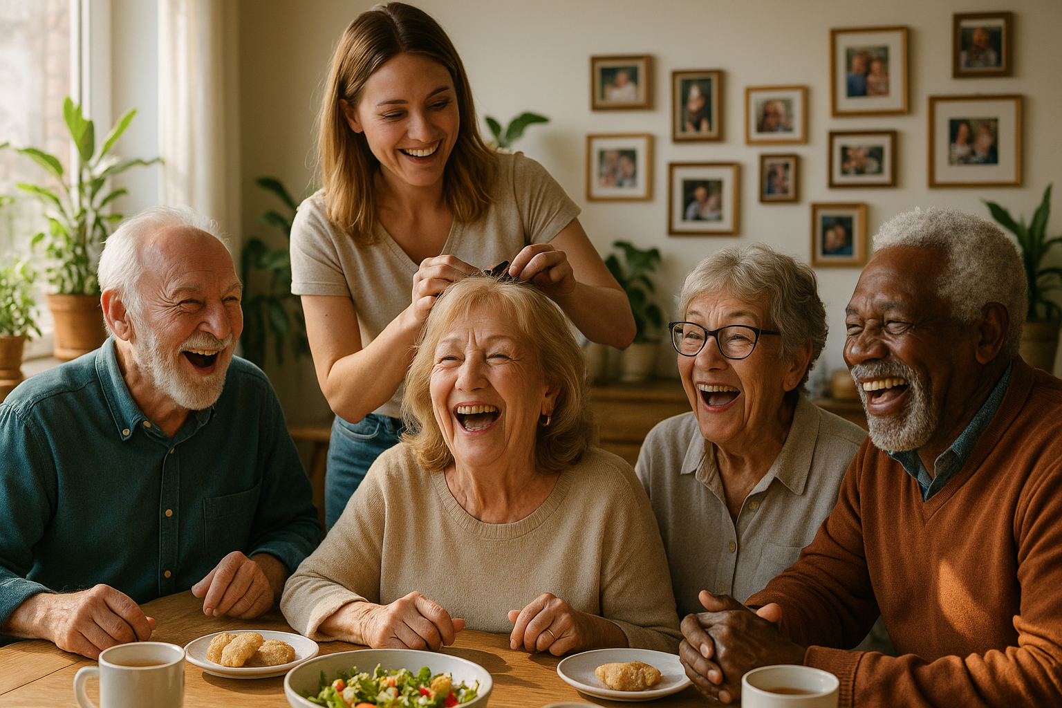 Groupe de seniors heureux autour d un diner en famille