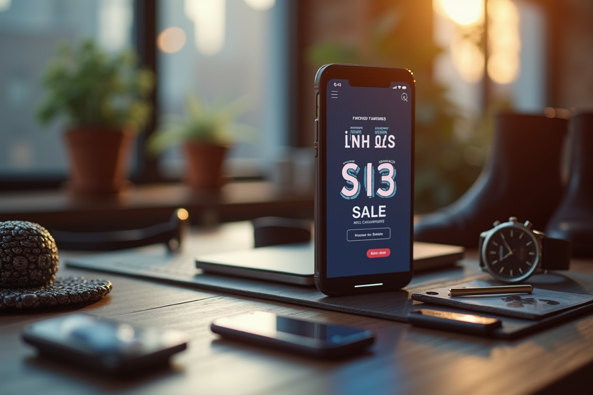 Smartphone affichant un compte à rebours pour une vente flash mode