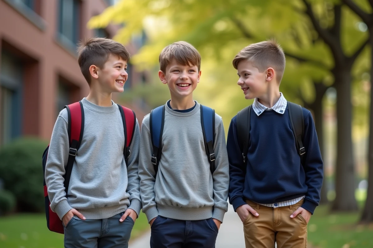 Trois garçons souriants devant l