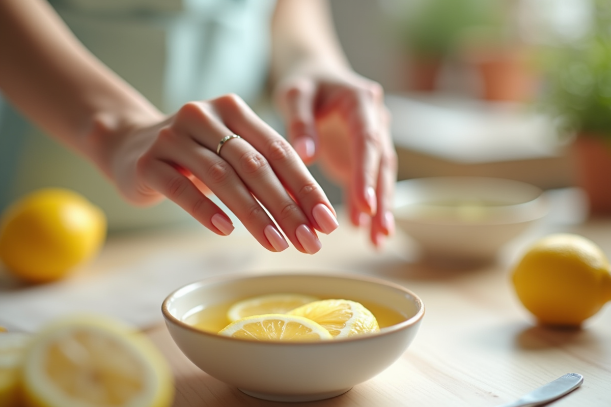 Ongles manucurés tenus au-dessus d