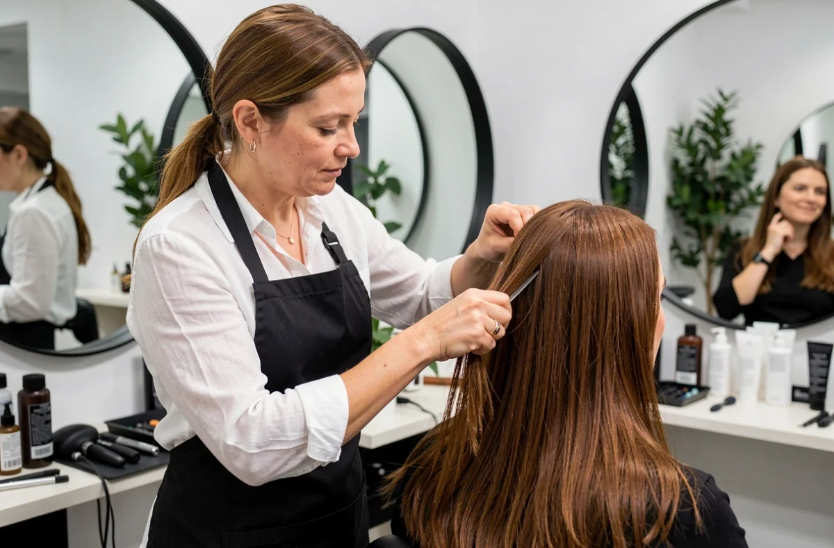 Coiffeuse experte réalisant une coupe précise dans le salon Zeni'tif Coiffure à Quimper